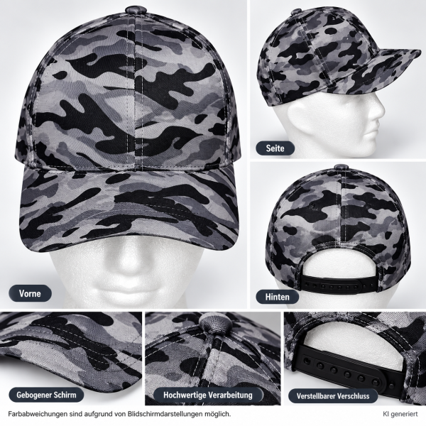 Baseball Cap Camouflage Grau-Schwarz-Unbedruckt