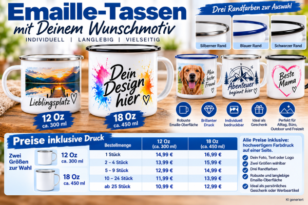 Emalie-Tassen bedruckt